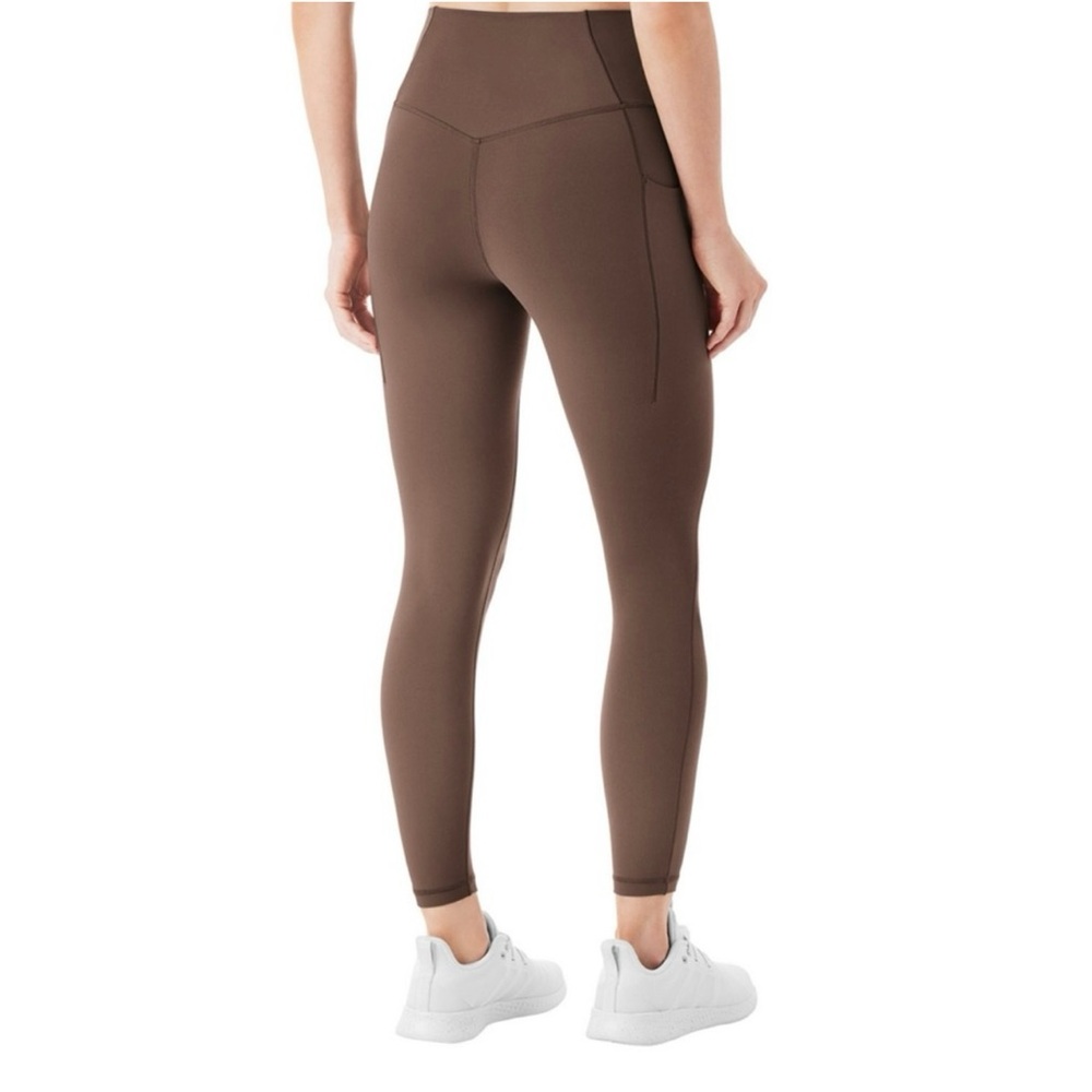 New Women Brown High-Waisted Leggings w/ Pockets Mesium - Picture 3 of 7
